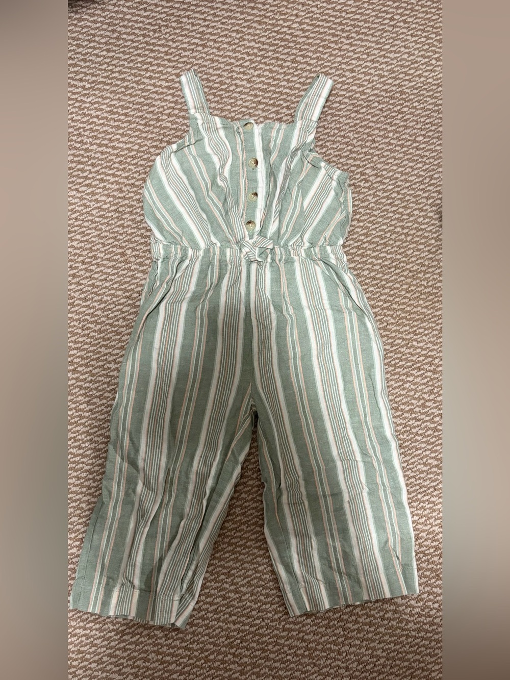 Girls size 4T OshKosh B'gosh Green and White Striped Sleeveless Kids One-Piece